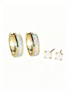4 Pcs Earrings Set Stackable Design Synthetic Opal Hoop Earrings & Stud Earrings for Women & Man Delicate Jewelry, Versatile All-Season Accessory, Stylish Accessory Wedding Jewelry