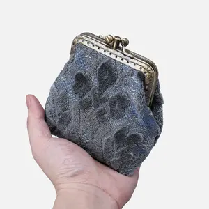 Burnout Velvet Steel Blue Double Kiss Clasp Coin Purse