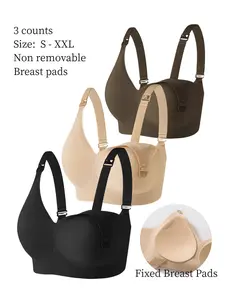 3-Pack Pregnant Nursing Bras, Fixed Non-Removable Pads, Seamless Comfort, Pregnancy & Breastfeeding Bras, Elegant All-Season Style, Nursing Underwear