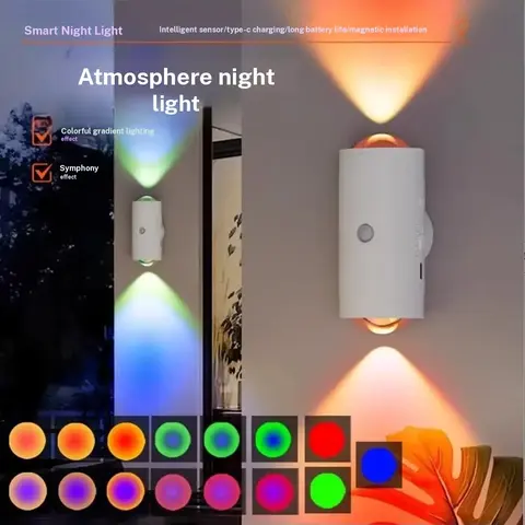 Smart RGB LED Wireless Wall Lights - 0.5W 5V Decorative Lights, Motion Sensor, 16 Color-Changing, Colorful Gradient, Remote Control, Magnetic Stick-On, USB Rechargeable, Adjustable Mood Lighting for Bedroom, Home Room
