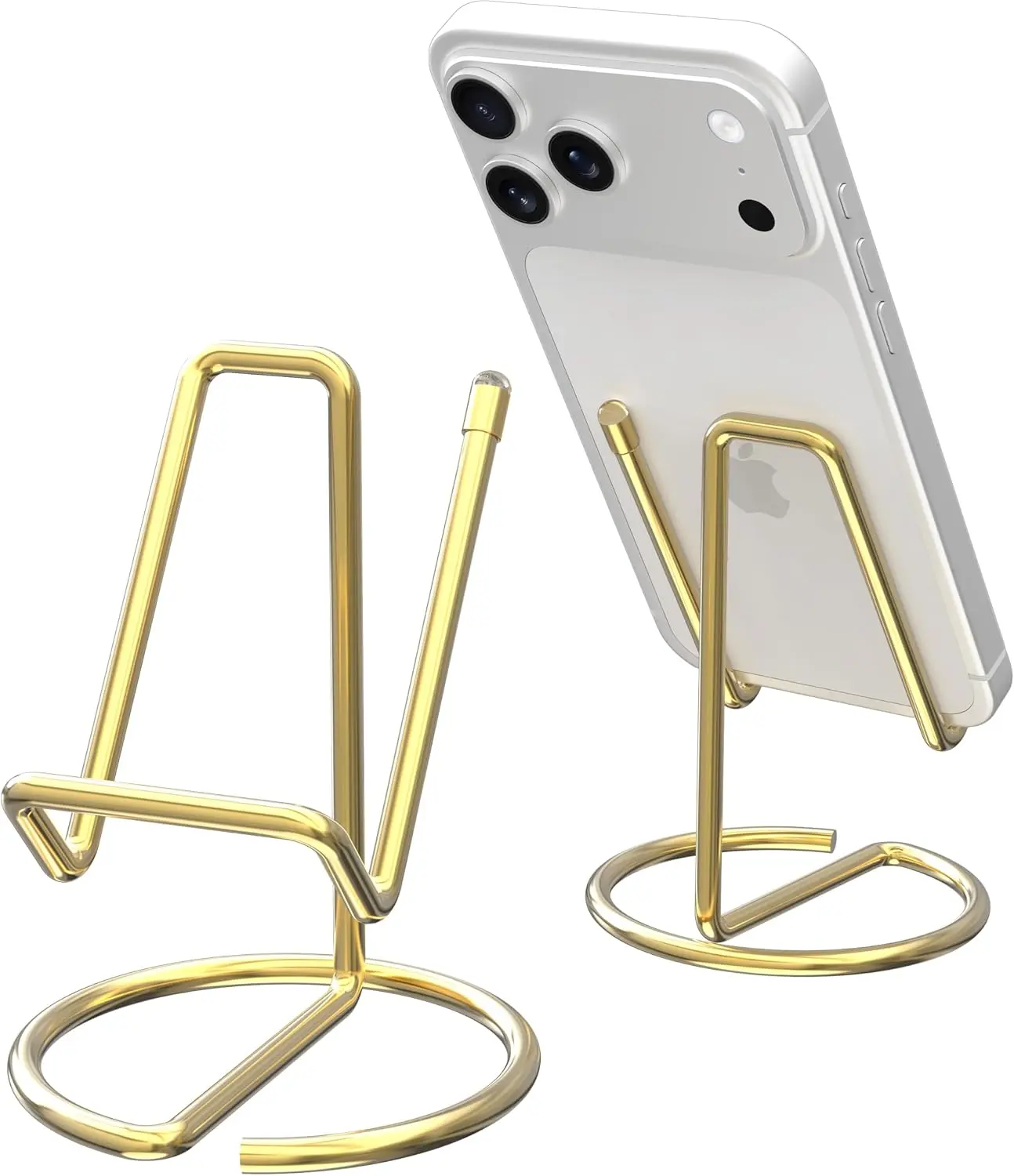 Gold Shiny Metal Desk Phone Stand, Cute 1-Piece Stable Display Dock for iPhone, iPad, Samsung Mobile Phones & Tablets