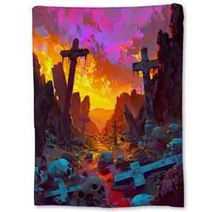 Terrifying gravesite scene blanket soft warm flanel blanket for sofa, bed, Halloween decor, travel outdoor for adults, women
