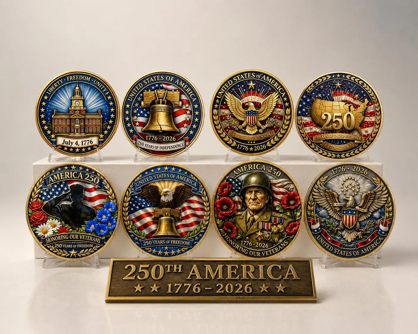 2026 US Semiquincentennial America250 Limited-Edition Military Challenge Coin - Heavy-Feel, Made-in-USA Collectible with Patriotism Theme, Memorial Day/Retirement Party Gift for Active Duty Personnel