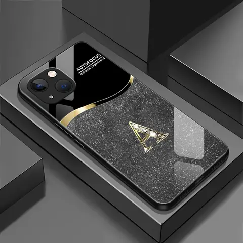 Suitable for [iPhone 13] New high-end flashing letter glass mobile phone case New business simple metal paint electroplated glass mobile phone case Affordable anti-fall and anti-fingerprint-888