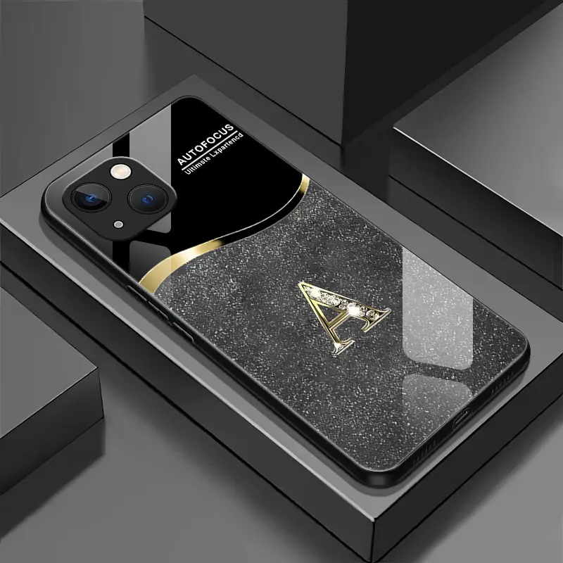 Suitable for [iPhone 13] New high-end flashing letter glass mobile phone case New business simple metal paint electroplated glass mobile phone case Affordable anti-fall and anti-fingerprint-888