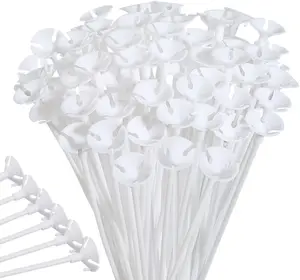 Upgraded Version 100 Pieces White Plastic Balloon Sticks Holders and Cups for C PP OPOUNT