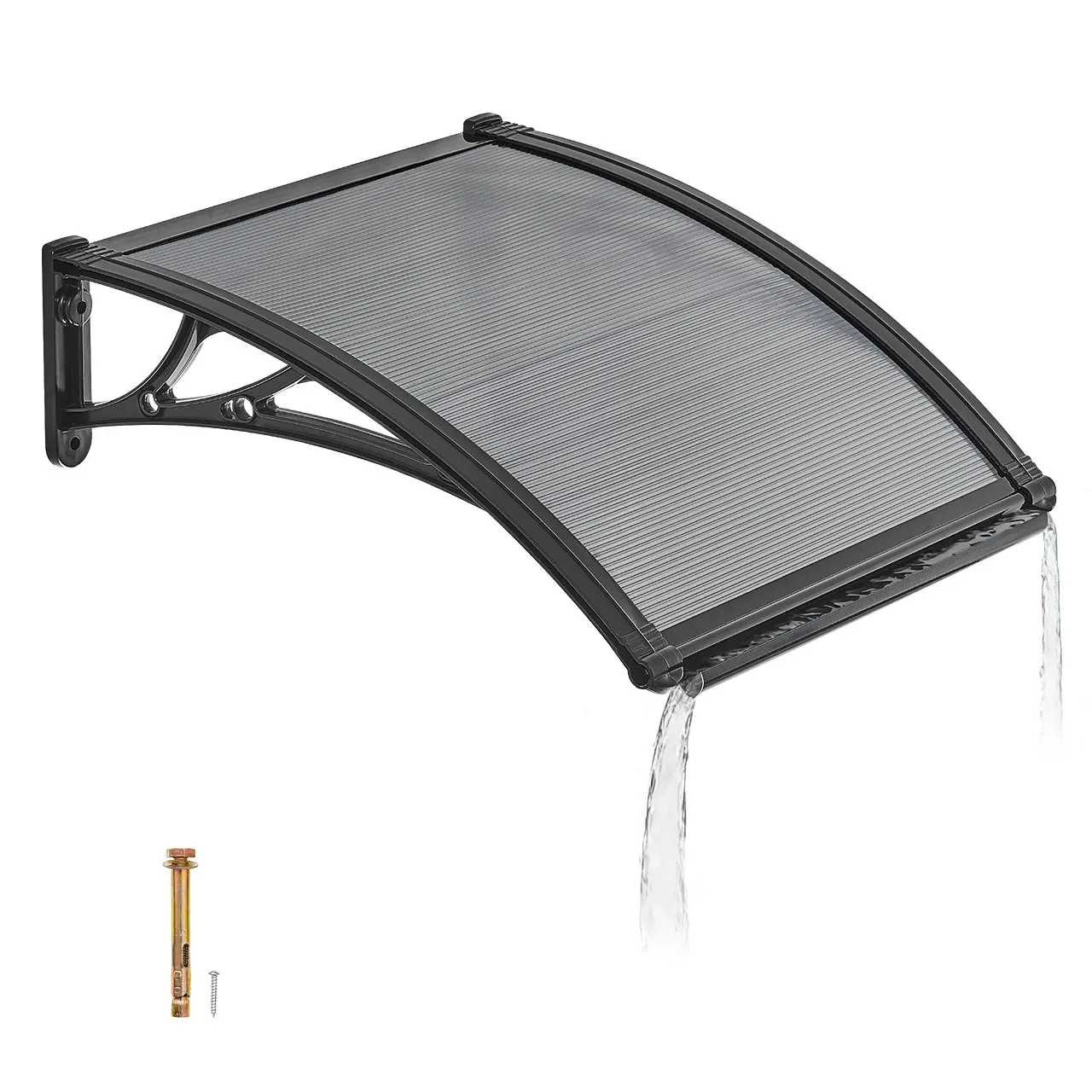 【Summerfinds】VEVOR 24x24 in Rectangle Cantilever Polycarbonate Exterior Door Canopy, Aluminium-ABS Bracket Outdoor Awning with Drainage System, Windproof UV Prevention Quick DIY Mount Kit for Porch Coffee Shops Weather Protection, Smoky Gray, Sturdy,, Eff