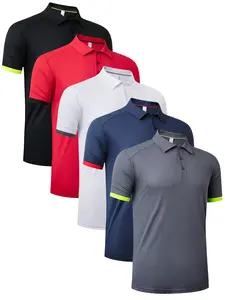 5 Pack Mens Polo Shirts Short Sleeve Breathable Golf Polo Collar Buttoned Mens Tops Gym Sport T Shirts