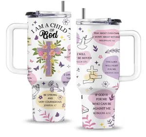 Christian Gifts for Women, I Am a Child of God 20oz 40 Oz Tumbler with Handle & Straw, Religious Gift for Thanksgiving Christmas, Faith Inspirational Bible Verses Jesus Spiritual Gift