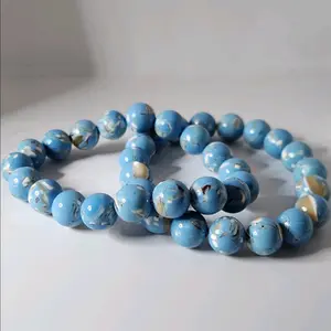 Beautiful Blue Sea Shell Beaded Bracelet 10mm
