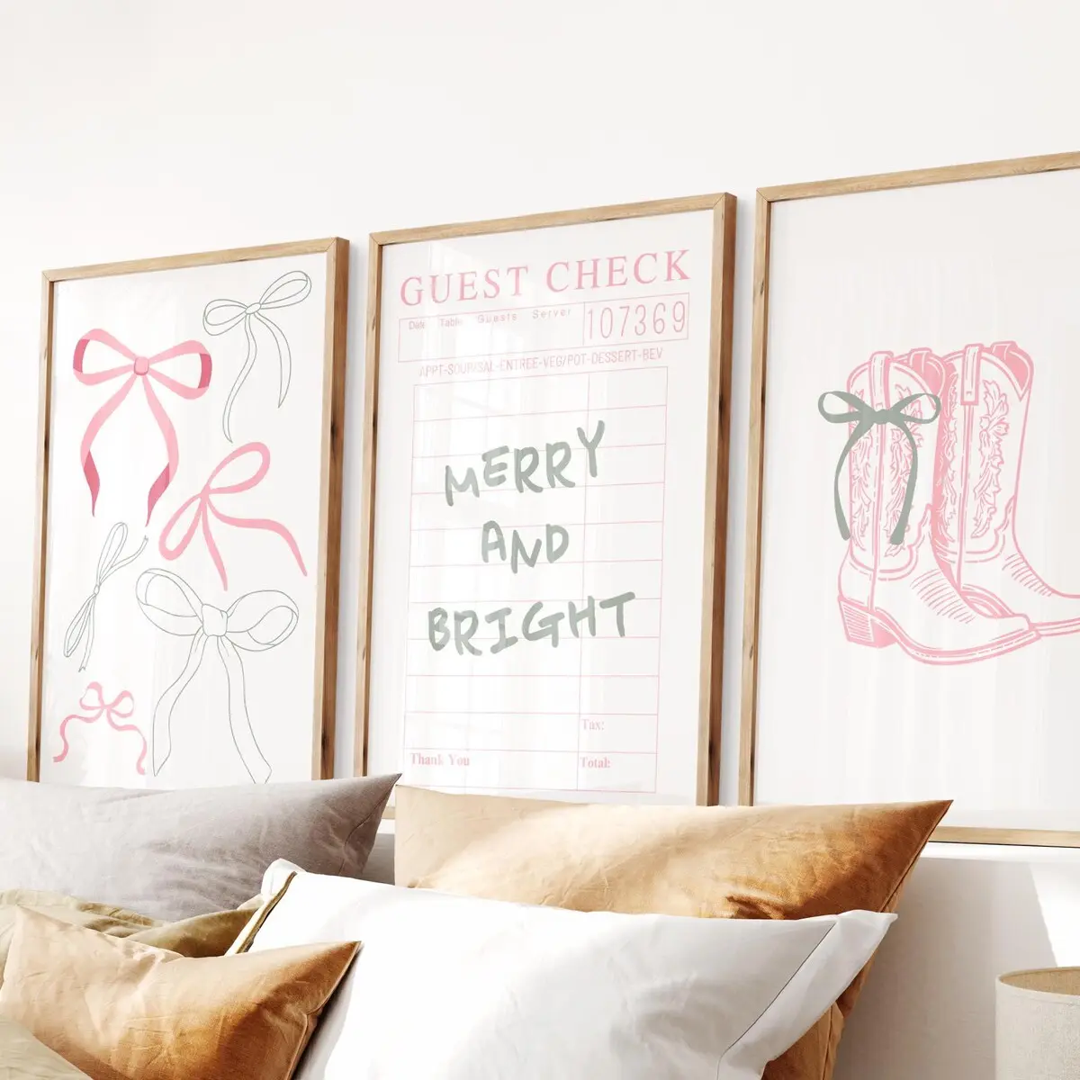 Girly Christmas Decor Trendy Pink Christmas Prints Cute Holiday Wall Art Set of 3 Posters Coquette Christmas Aesthetic Room Decor Unframed