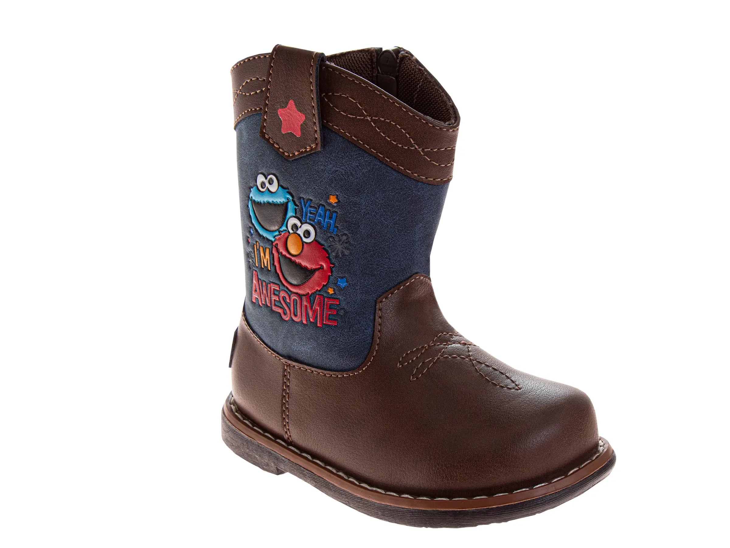 Sesame Street Elmo & Cookie Monster Toddler Cowboy Boots, Side Zip Western Boots for Boys (Infant/Toddler)