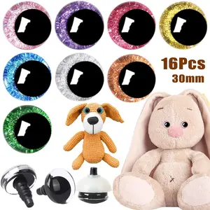 30mm Shiny Round Doll Eye Safety Eyes, 16pcs/set 3D Safety Eyes, Perfect for DIY Crochet Plush Animal Doll Making, DIY Accessories for Home Decor, Diy Material