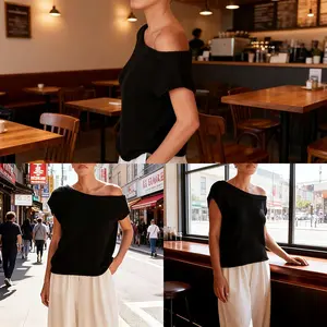 UANEO Womens Off Shoulder Sweater Y2K Short Sleeve Ribbed Knit Pullover Date Night Top Blouse(Live Streaming)