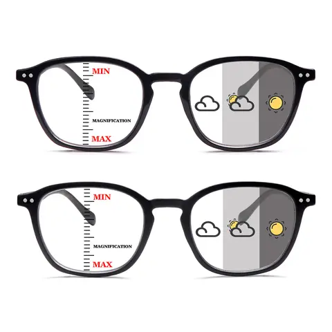 2 Pairs Of Photochromic Progressive Multifocal Reading Glasses Featuring a Spring Hinge Design, Suitable For Both Men And Women, With Durable Lenses.