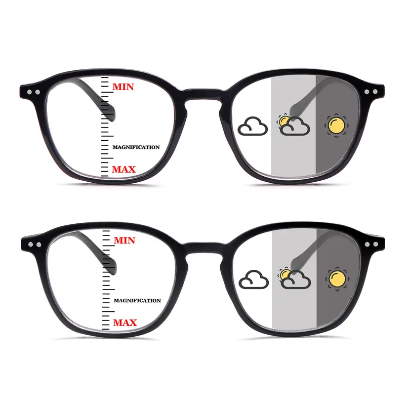 2 Pairs Of Photochromic Progressive Multifocal Reading Glasses Featuring a Spring Hinge Design, Suitable For Both Men And Women, With Durable Lenses.