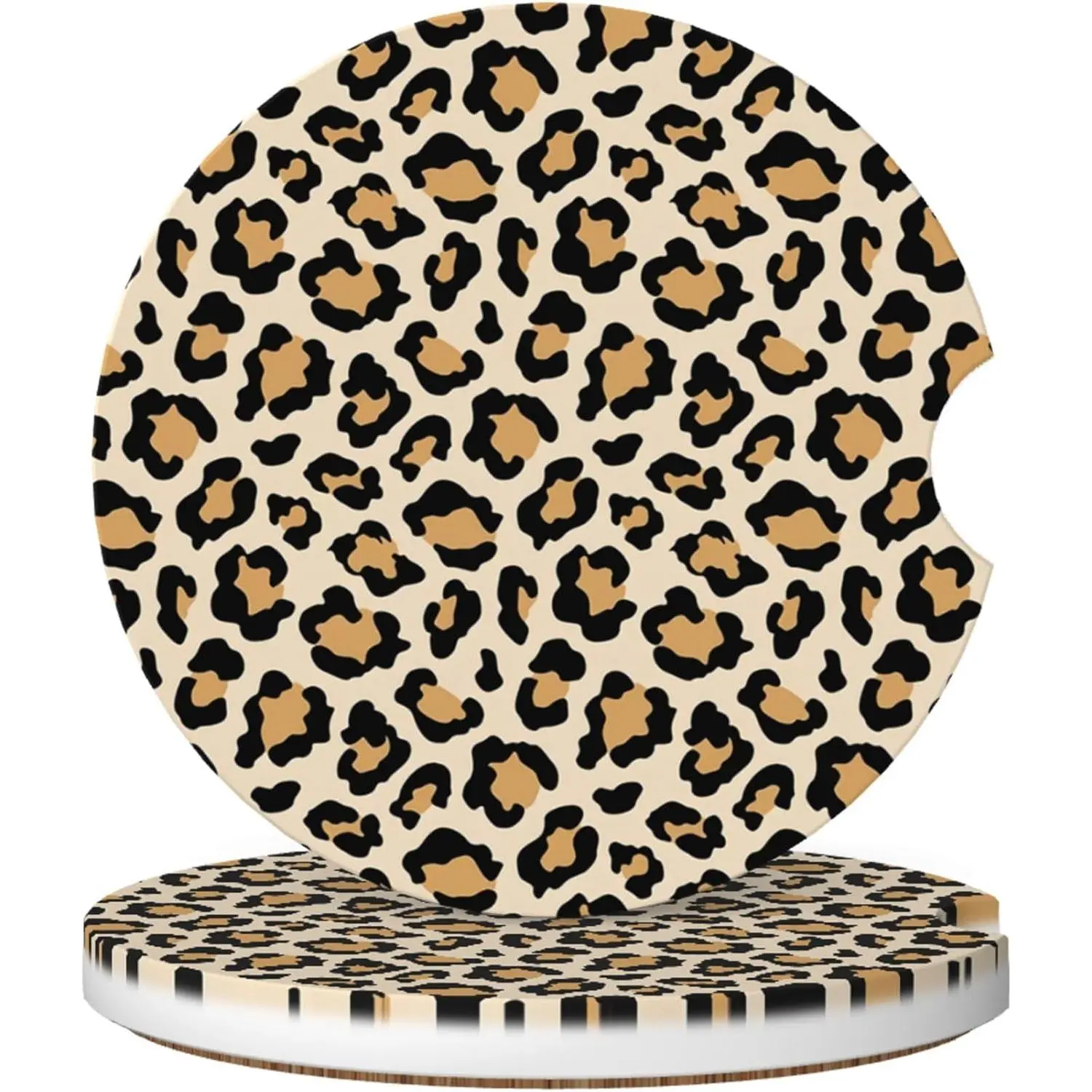 Absorbent  Coasters for Cup Holders, 2 Pack Universal Anti Slip Ceramic Cup Coaster for Women Men 2.56 Inch  Interior Accessories -  Brown Leopard 002