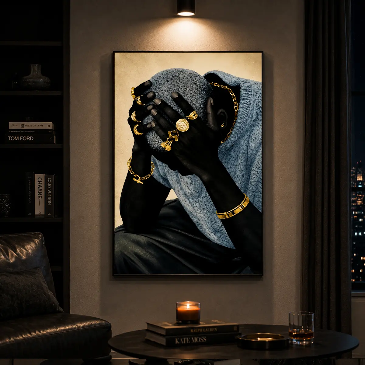Luxury Black Art, Black Man Poster, Black Men Wall Art, Black Art Print, Afrocentric Urban Wall Art, Afro Fashion Decor, Black Man Wall Decor, Cultural Wall Art, Aesthetic Room Decor