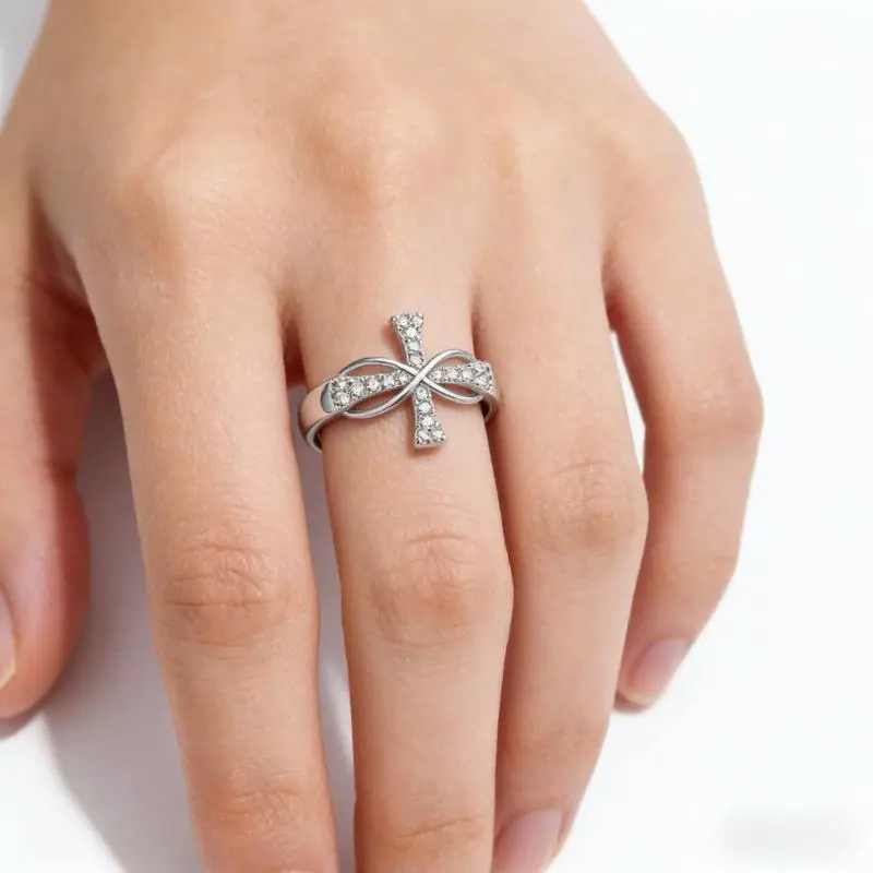 Stainless Steel Cross Ring for Women with Zircon Accents - Hypoallergenic, Tarnish-Resistant Everyday Casual Jewelry, Everyday Rings, Cross Pendant Rings