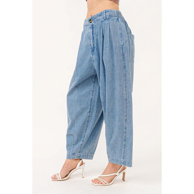 And The Why Elastic Back Pleated Baggy Jeans low  rise robin jeans  women