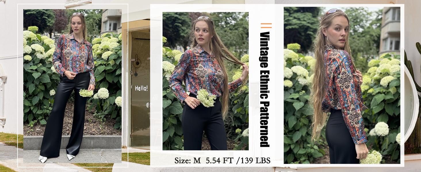 ZEAGOO Women's Longsleeves Button-Down Blouse, Floral Printed Lady Top with Elegance Style, Business Casual Work Outfits (S-XXL)