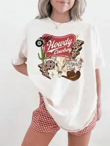 Western collage pattern T-shirt | Comfort Colors country style T-shirt | Retro Vintage denim skull disco shirt | Cowboy sports shirt