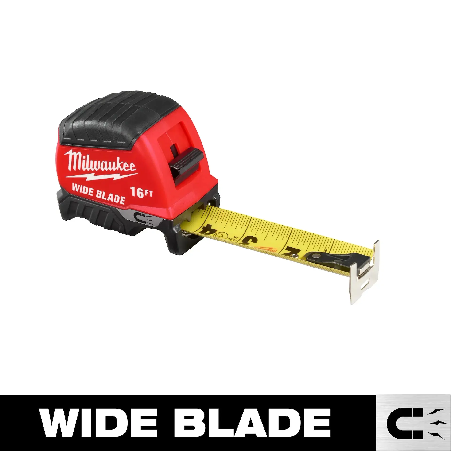 Milwaukee 48-22-1216M Retractable Magnetic Tape Measure, 16ft Wide Blade, Impact Resistant Body, Large Hook, Wire Form Belt Clip, Retractable Tape Measure