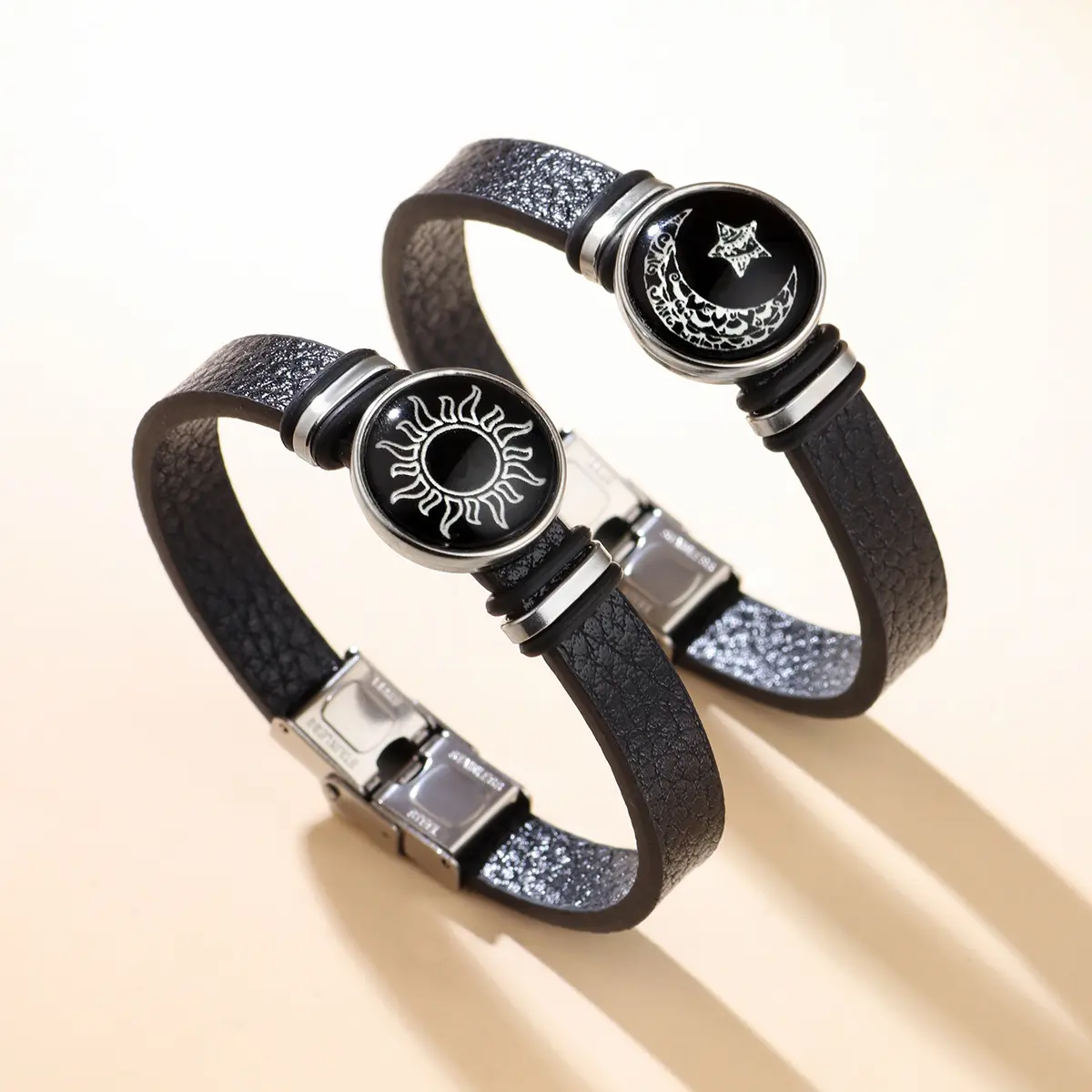 Luminous Sun Moon Couple Bracelet Set, Adjustable Cuttable PU Leather Wristband, Glow In Dark Matching Jewelry, Romantic Long Distance Lover Accessories, Perfect Anniversary Birthday Valentine Gift for Men Women