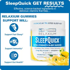 3 Pack-Relaxium SleepQuick Gummies - Sleep Aid + Gut Health & Immune Support, 5 mg Melatonin, Vitamin D-3 + Prebiotic & Probiotic Blend, Gluten & Drug Free, Lemon Flavor, 60 Gummies