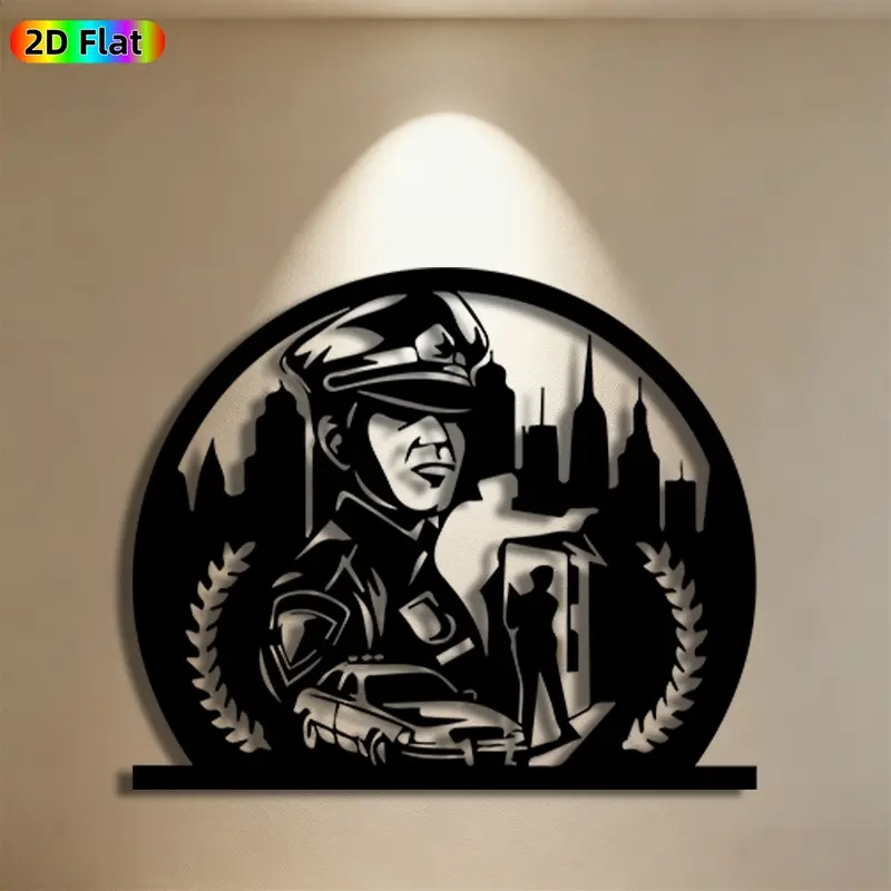 1pc Police Officer Metal Wall Art, Heroic Police Officer Statue Mural, Ideal Gift for New Year, Fathers Day, Law Enforcement Enthusiasts, Rust-Resistant Metal Wall Decor Wall Sculptures, Perfect for Home Wall & Garden Fence, Police Decor Enthusiasts