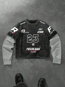 Comfortable Cotton Fabric Colorblock Hoodie Sweatshirts, Loose Fit Racing Style Number 23 Print, Casual Streetwear for Fall & Winter