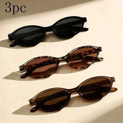 【Black Friday】3-Piece Small Oval Fashionable Sunglasses for Women, High-End European Style, Decorative Retro Fashion Eyewear, Stylish Shades