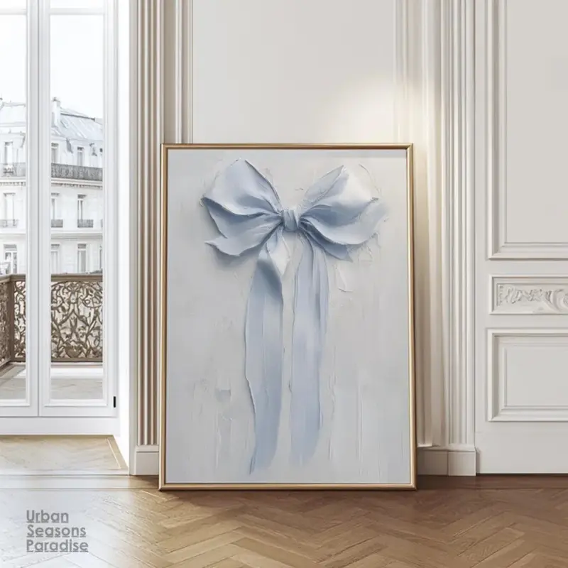 Blue Coquett Bow Impasto   Lightweight Wall Print - Retro   Room  , Minimalist Artistic Vintage Girly Preppy Romantic Valentine Cottag re Home Gift
