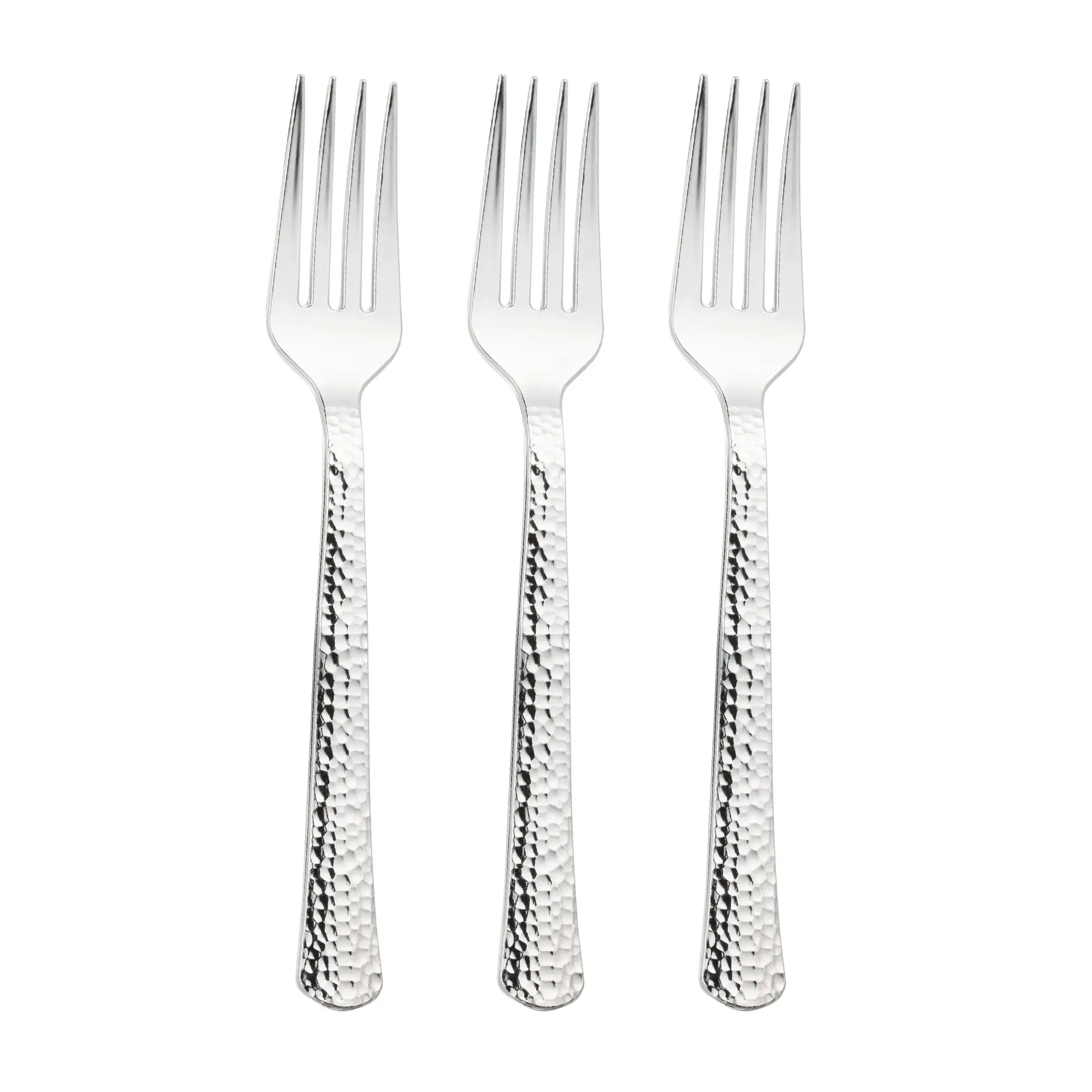 Shiny Metallic Silver Hammered Plastic Forks