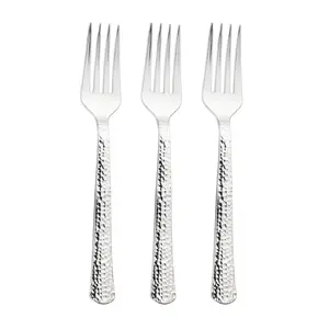 Shiny Metallic Silver Hammered Plastic Forks