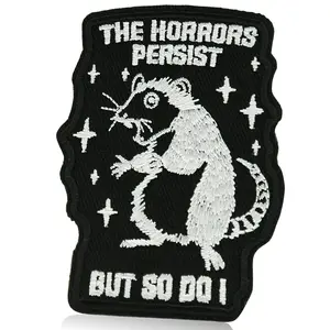 1 Count The Horrors Persist But So Do I Patch, Embroidered Hook and Loop Patches, Hilarious Embroidery Patch, Funny Animals DIY Appliques for Backpacks, Trucker Hats, Vests, Jackets, Funny Possum Patch