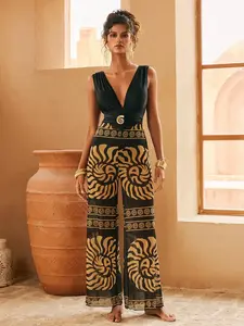 Curvvvy Swim 2026 Women’s Retro Spiral Textured One Piece Swimsuit with Cover Up Pants, Elegant 2pcs Summer Vacation Swimwear for Women