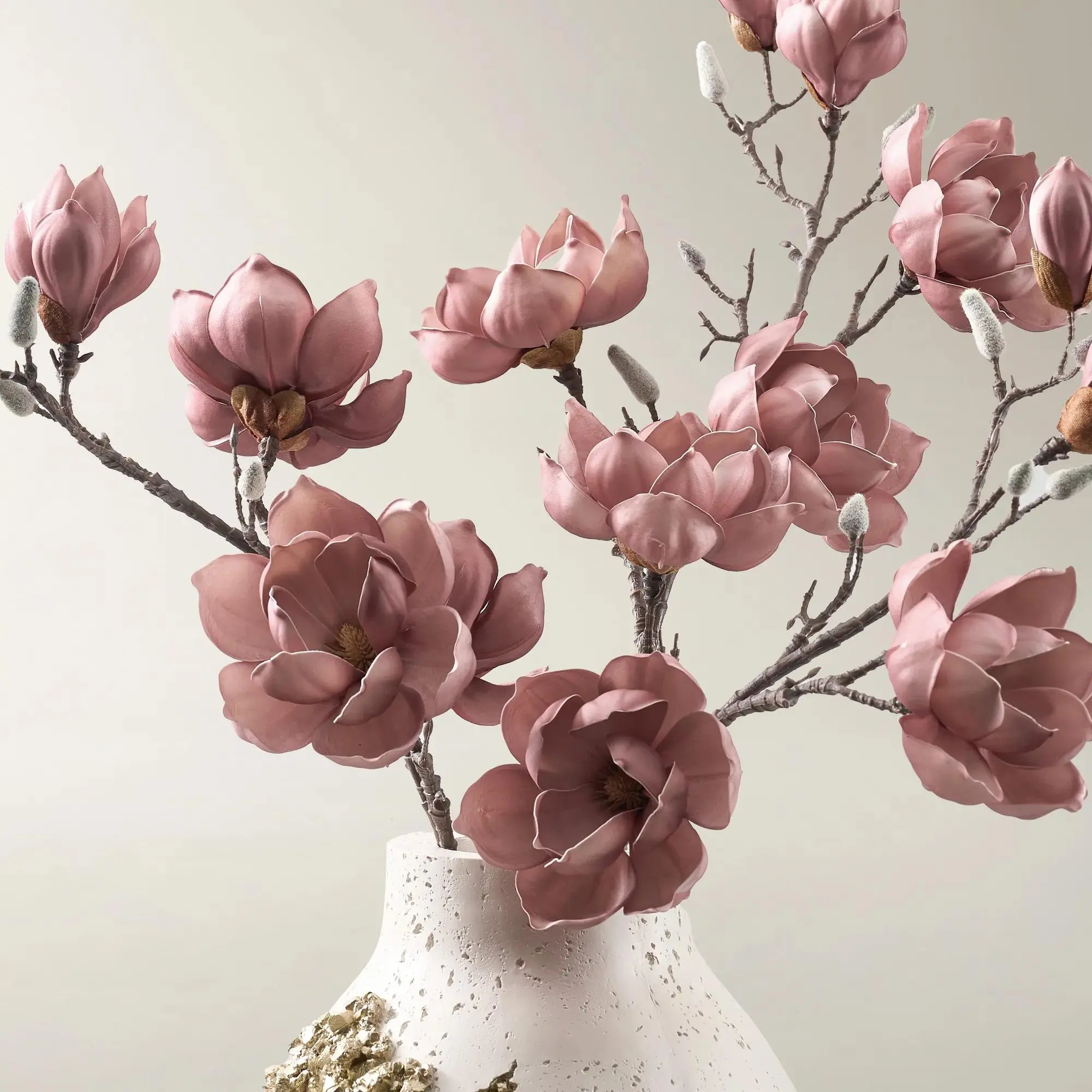 Z Gallerie Pearlized Antique Mauve Magnolia Stem 40" - Set of 3  faux plant