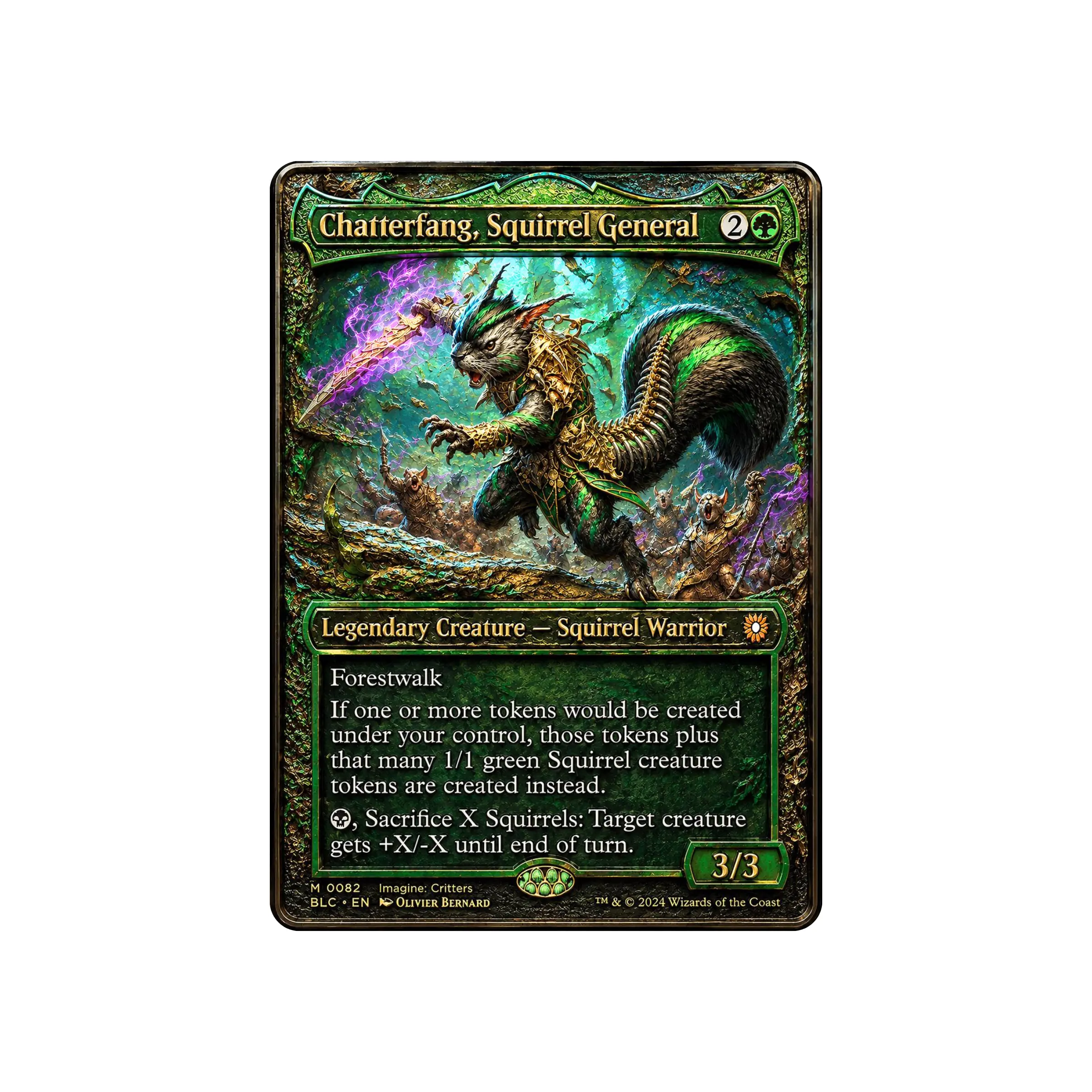 Chatterfang, Squirrel General 3D Textured Metal Card | Magic The Gathering Collectible Display | MTG Metal Card
