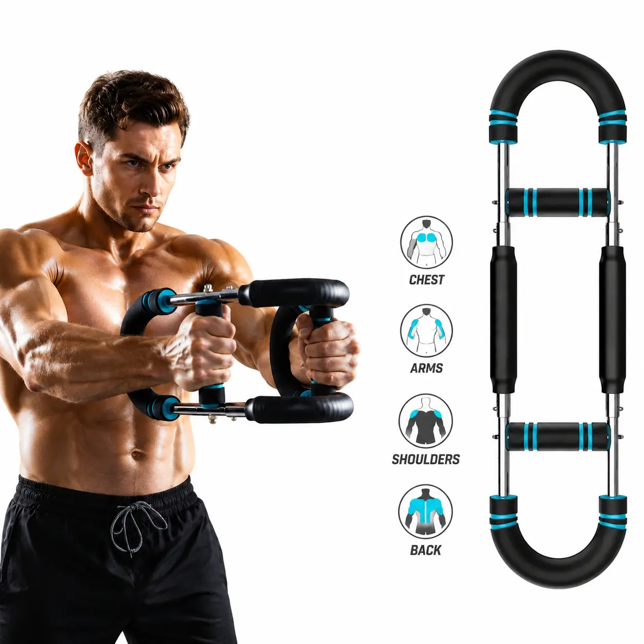 Arm Chest Trainer with Adjustable 60-110lbs Resistance, Compact Portable Frame for Full Upper Body Resistance Training & Home Workouts, Home Workout, Resistance Bar