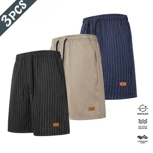 Men's Breathable Comfortable Casual Sports Three-Piece Set with Thin Striped Drawstring Shorts