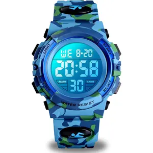 F-WBA12  Kids Digital Sports Watch for Boys Girls, Boy Waterproof Casual Electronic Analog Quartz 7 Colorful Led Watches with Alarm Stopwatch Silicone Band Luminous Wristatches