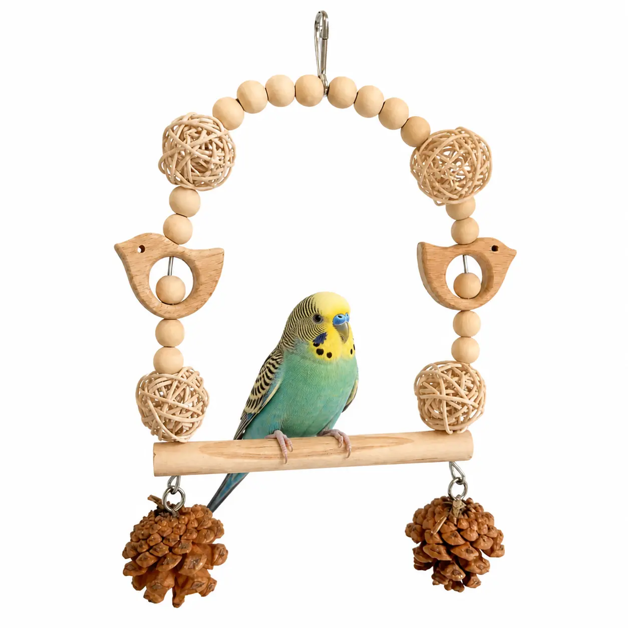 Wooden Bird Swing with Pinecone Toys – Safe Natural Wooden Perch for Small Birds & Parrots | Fun & Interactive Bird Playground,bird  ladder,stand perch
