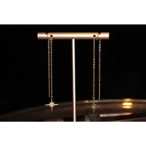 Brass Eight Point Star Threader Earrings