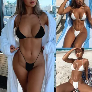 European and American solid color sexy triangle cup bikini, hot-selling swimsuit in European and American style