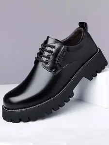 Men's Fashion Casual Business Shoes, Round Toe PU Leather Oxford Shoes, Thick Rubber Sole Anti-Slip, Office & Wedding Wear, All Seasons