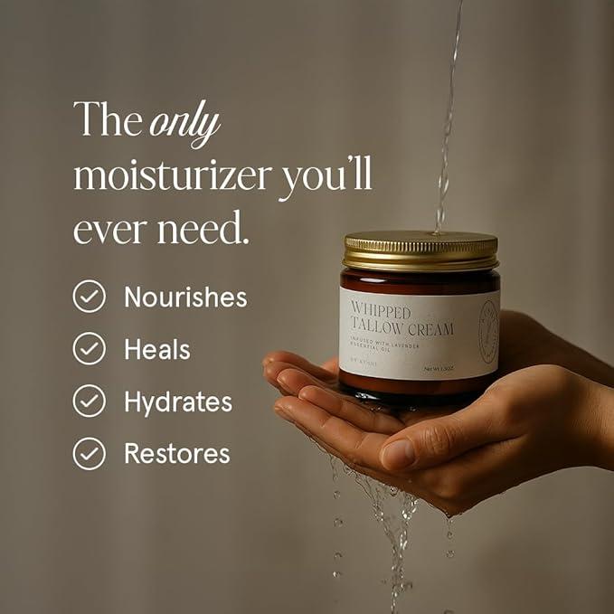 Kushi Whipped Tallow Cream - Grass-Fed Natural Moisturizer with Vitamins A D E K for Dry Skin Eczema Psoriasis Rosacea & Acne Gentle Moisture Hydrate Moisturizing