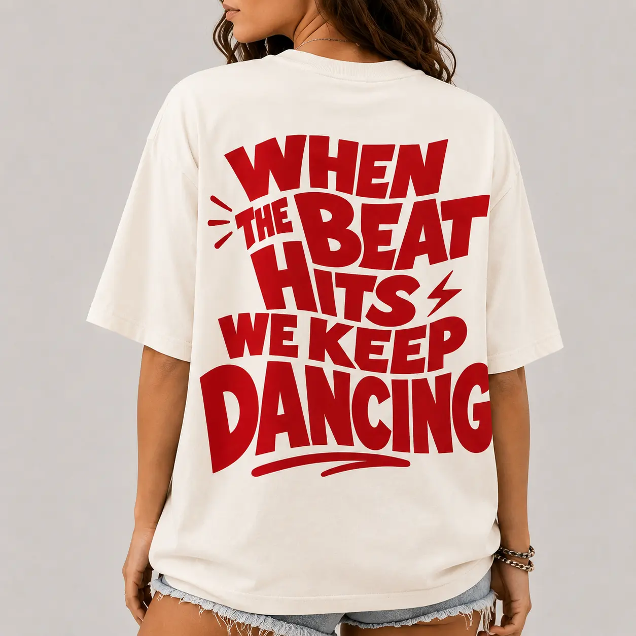[100% Cotton] When the Beat Hits We Keep Dancing T-Shirt, Bold Retro Graphic Tee, Dance Lover Streetwear Shirt, Music Lover Tshirt, Vintage Aesthetic Oversized Tee, Party Outfit, Trendy Dance Graphic Shirt, Birthday Gift For Dancers
