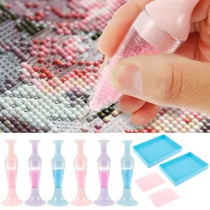 6 Pcs Diamond Art Pens with Diamonds Flower Pot Shape Point Drill Pen Comfort Grip Diamond Art Drill Pens Versatile Diamond Art Painting Pen for Nail Art Crafts Making