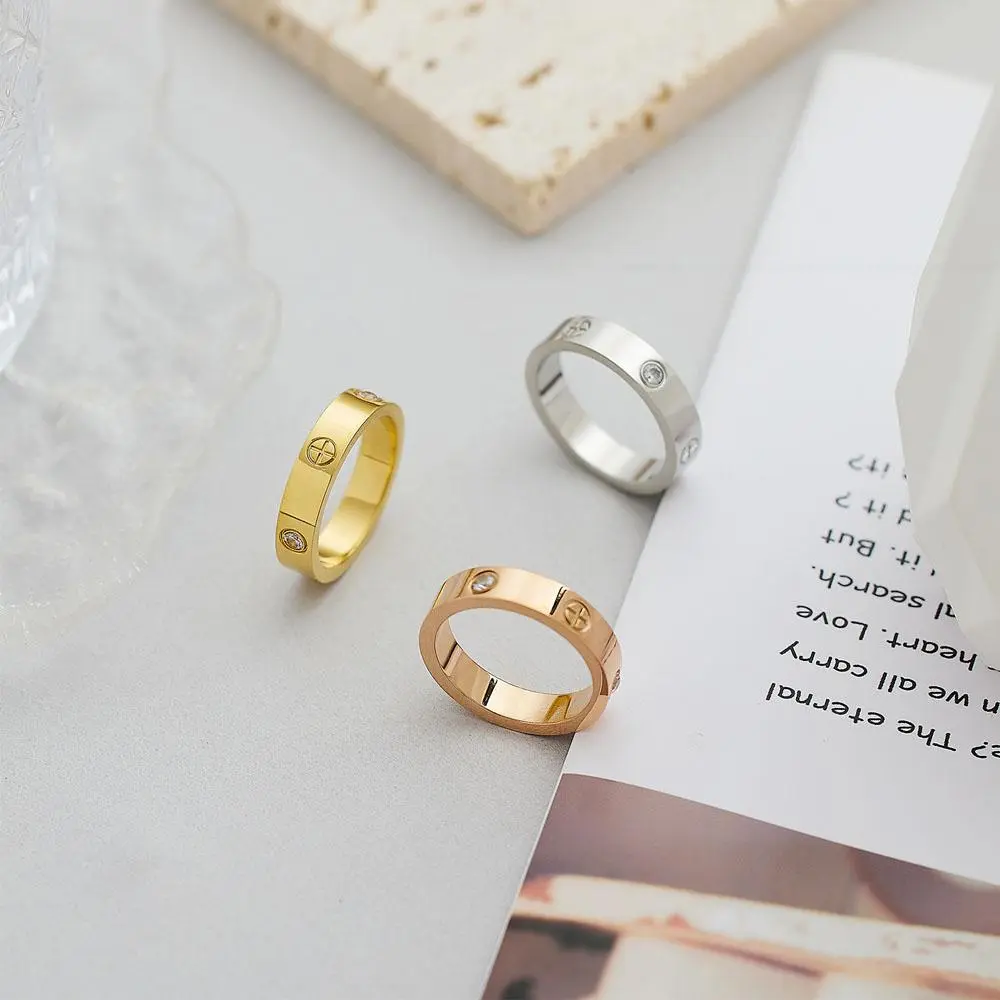 Classic Stainless Steel Cross with Zircon Love Rings for Women Men Couple Finger Ring Luxury Jewelry Wedding Party Gift
